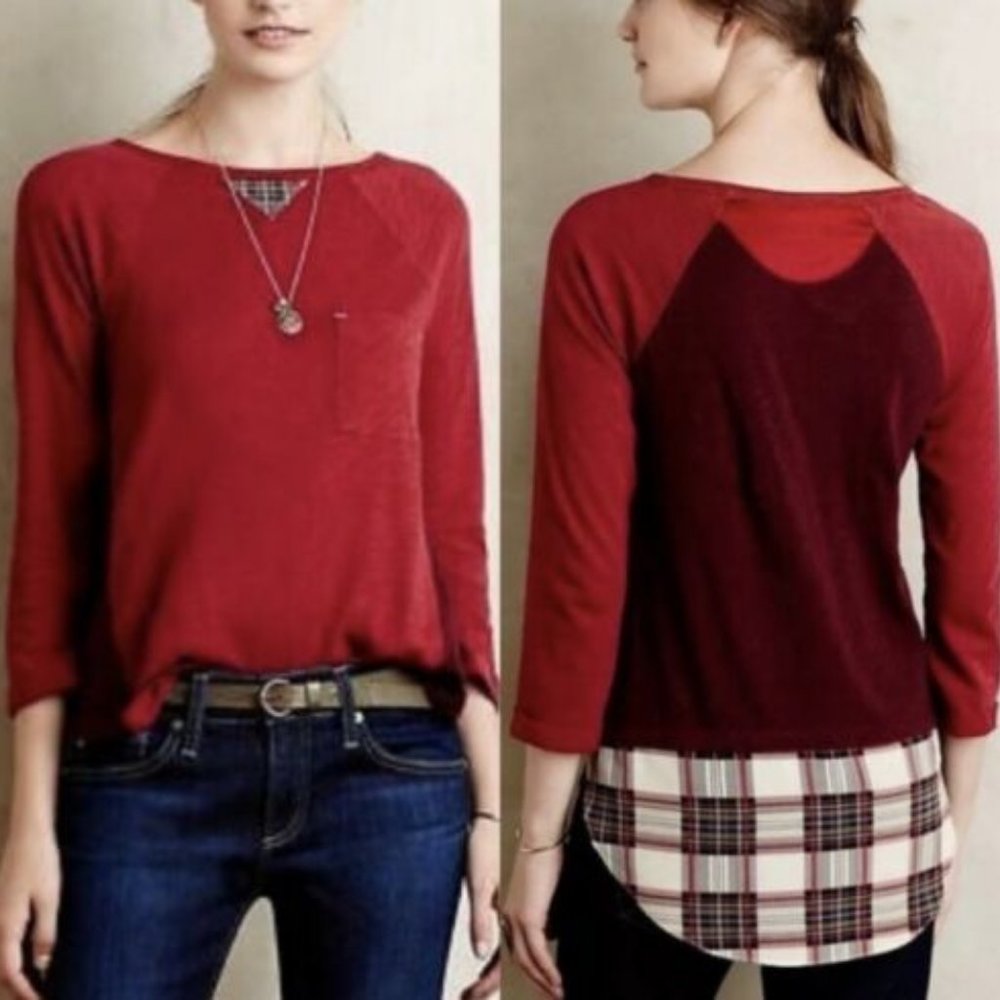 ANTHROPOLOGIE Little Yellow Button Backstory Tee in Oatmeal/Peach M